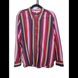 Xirena Beau Button Long Sleeve Lounge Shirt Cotton Silk Blouse Colorful Stripe L